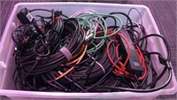 Tote of assorted cables and chords