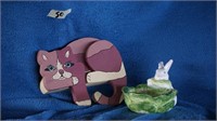 Job lot shelf cat and ceramic Rabbit