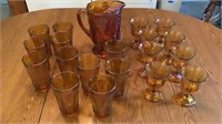 Carnival Glass With Pitcher, a water Glasses,