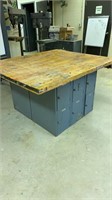 6 shop tables with metal lockers under