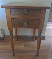 (B) Antique two drawer side table w/ hand blown