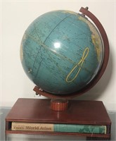 (B) Vintage globe with stand and atlas