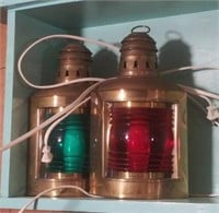 (G) Pair of electric brass hanging light lanterns