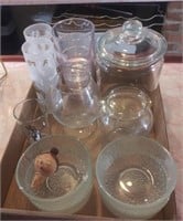 (G) Flat of assorted glass bowls, glasses and