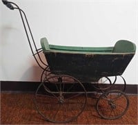 (R) Antique green green painted doll buggy