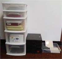 (G) Lot including Plastic 5 Drawer File Cabinet