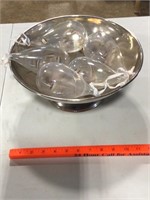 sliver toned bowl with hanging ornaments