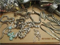 Lot of 14 Silvertone Bracelets