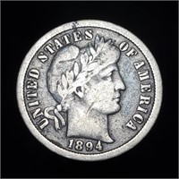 1894-O Barber Dime - Fine - Only 1500 Survive!