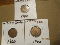 3 Indian Head Pennies 1900