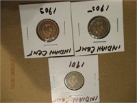 3 Indian Head Pennies 1901,03,05