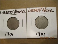 2 Liberty Nickels 1901