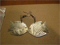 Silver? Unmarked Fish Earrings-4.8g