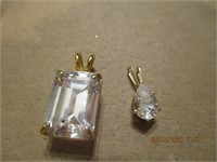 2 Goldtone Pendants w/Clear Stones