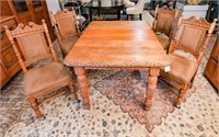 American oak antique square table w 4 chairs