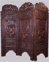 Antique Chinese Hard Wood 3 Panel screen