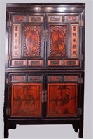 Chinese Red & Black Lacquer Antique Carved Cabinet
