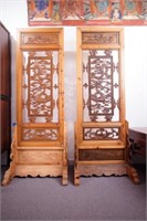 2 Chinese Pierced Wood Carved Standing Screens