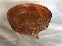 Carnival Glass Rose Pattern Footed Bowl