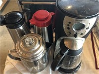 Mister Coffee Coffee Maker and 3 Assorted Pots