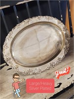 Large Oval Silver Plated Tray with Grapevine Borde