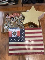 Wood Ornaments, Metal Flag Decor, and Star Boxes