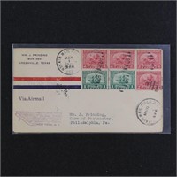 US Stamps #548 (x2), 549 (x4) tied on First Flight