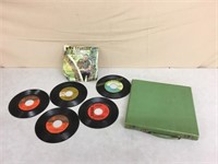 Vintage Colombia records in case, 45s