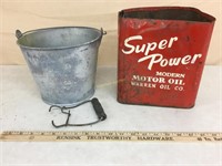 Galvanized bucket, handle, oil can
