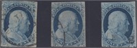 US Stamps #9 Used group of 3, highly compl CV $285