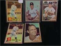 FIVE 1962 TOPPS BASEBALL CARDS