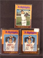 THREE 1975 OPC "'74 HIGHLIGHTS" BASEBALL CARDS