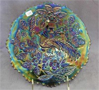 Fenton Peacock at Urn 9" plate - blue