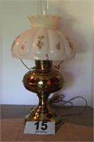 Brass Lamp Base With Hand Painted Shade, 19” Tall