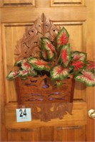 Ornate Carved Wooden Wall Pocket With Silk