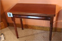Walnut Game Table With Burl Accent, Spindle Legs,