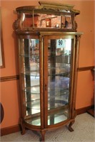Oak Bow Front China Cabinet, Lit, With 5 Glass