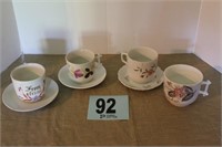 3 Cups/Saucers, 1 Cup - 3 Germany, 1 Unmarked