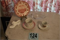 Johnson Bros. Plate, 2 Cups/Saucers, Milk Glass
