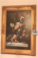 Framed Floral Painting On Canvas, Signed Watkins,