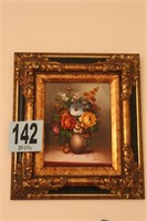 Signed, Framed Floral Painting On Canvas, 18” X