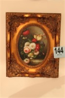 Framed Floral Painting On Canvas, 19.5” X 22.5”