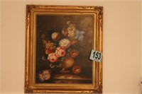 Framed, Signed Floral Painting On Canvas