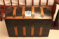 Camel Back Metal Trunk With Wooden Accents