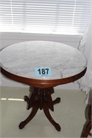 Walnut Oval Marble Top Lamp Table, 19” X 26”