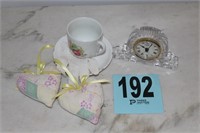 Misc. Decor - Crystal Desk Clock, Quilted Hearts,