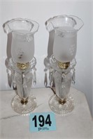 Pair Of Dresser Lamps With Prisms And Frosted