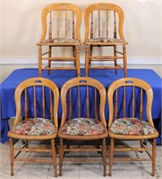 Set of 5 Oak Dining Chairs