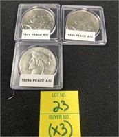 (2) 1923, 1926 Peace Silver Dollars