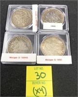 1897-O, 1896, 1894-S, 1891 Morgan Silver Dollars